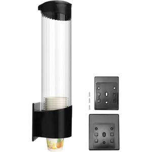 QWORK Cup Dispenser, Water Dispenser Disposable Cup Holder Rack Fits 7oz - 12oz Cone or Flat Bottom Cups, Pull Type Paper Water Cup Dispenser, Paste or Screw Plate Wall Mount