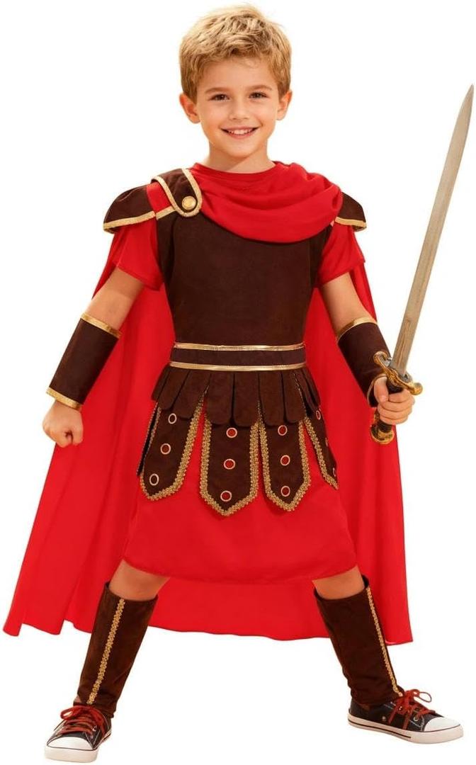 Knight Costume Kids Boys Roman Soldier Gladiator Costume Halloween Party Dress Up (8-9 Years)