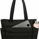Urbanstand Tote Bag for Women - Lightweight Puffer Tote Work Bags with Compartments, Quilted Shoulder Bag for Nurse, Office, Travel, Gym, Black