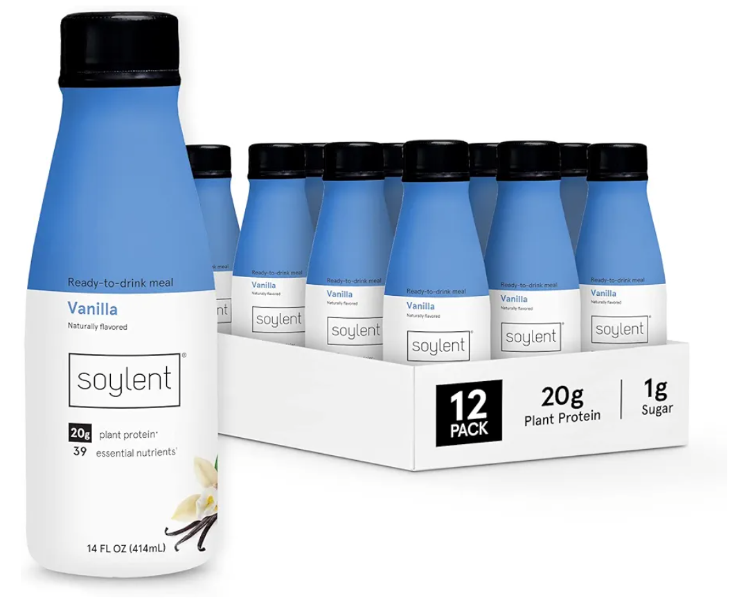 Soylent Vanilla Meal Replacement Shake, Ready-to-Drink Plant Based Protein Drink, Contains 20g Complete Vegan Protein and 1g Sugar, 14oz, 12 Pack, Best By: 10 FEB 2027