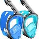 QingSong Full Face Snorkel Mask for Adults, Snorkeling Gear with Camera Mount, 180 Degree Panoramic View Snorkel Set Anti-Fog Anti-Leak (Small-Medium, 2 Pack -Blue+Green)