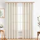 Linen Curtains for Living Room Bedroom 84 Inches Long Thick Linen Textured Beige Curtains Light Filtering Natural Semi Sheer Farmhouse Window Drapes, Country Rustic Drapes 2 Panels Back Tab/Rod Pocket