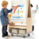 BanaSuper 3-in-1 Kids Art Easel with Wheels - Height Adjustable, Dual-Sided Magnetic Chalkboard & Whiteboard, Storage Bags Included - Mobile Art Station for Children, 25"x21" Extra-Large Drawing Board