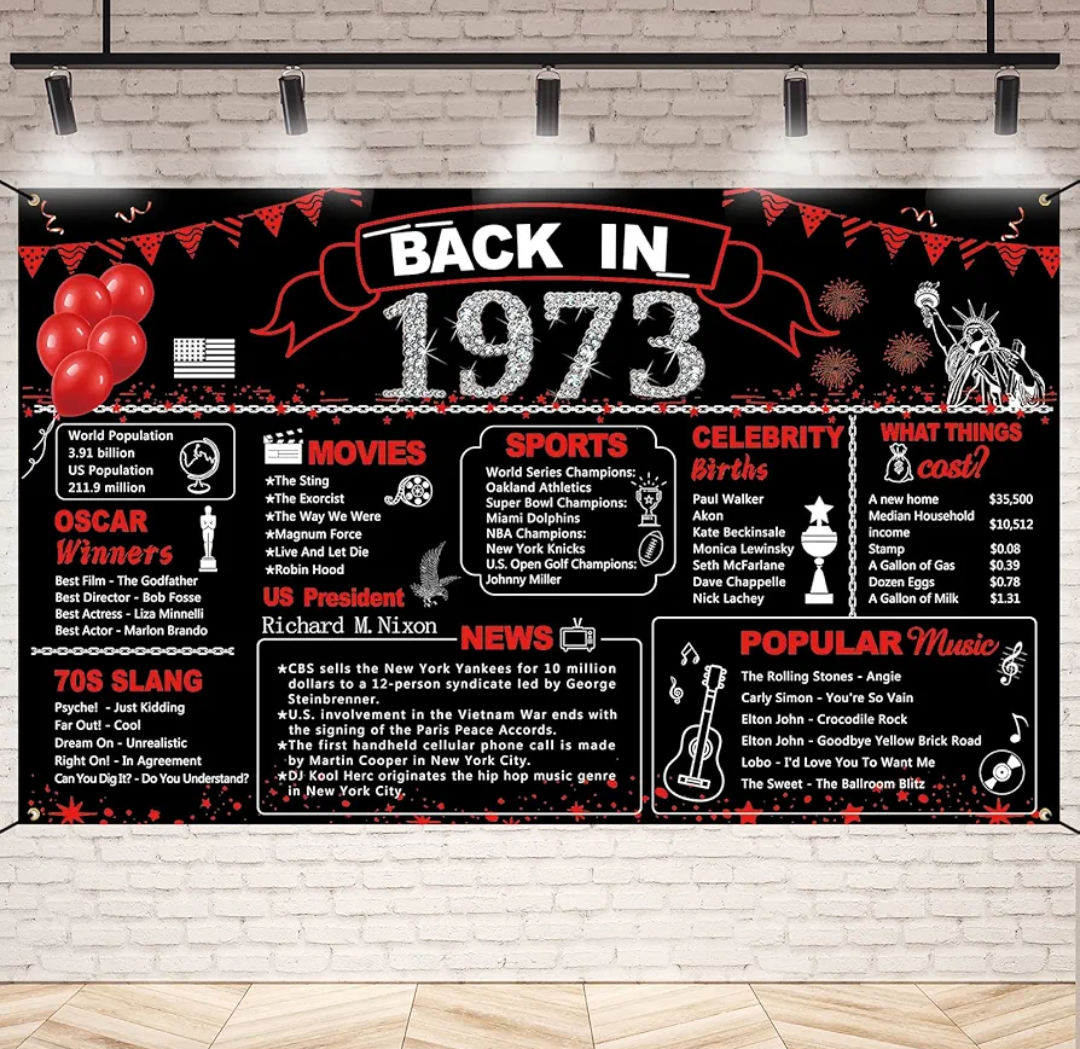 DARUNAXY Red 51st Birthday Party Decorations Black Red Back in 1973 Banner 51 Year Old Birthday Party Poster Supplies Vintage 1973 Backdrop Photography Background for Men & Women 51st Class Reunion