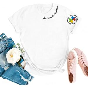 LOTUCY Autism Awareness Shirt Women Autism Support Teacher T-Shirt Special Education Short Sleeve Shirt (L)