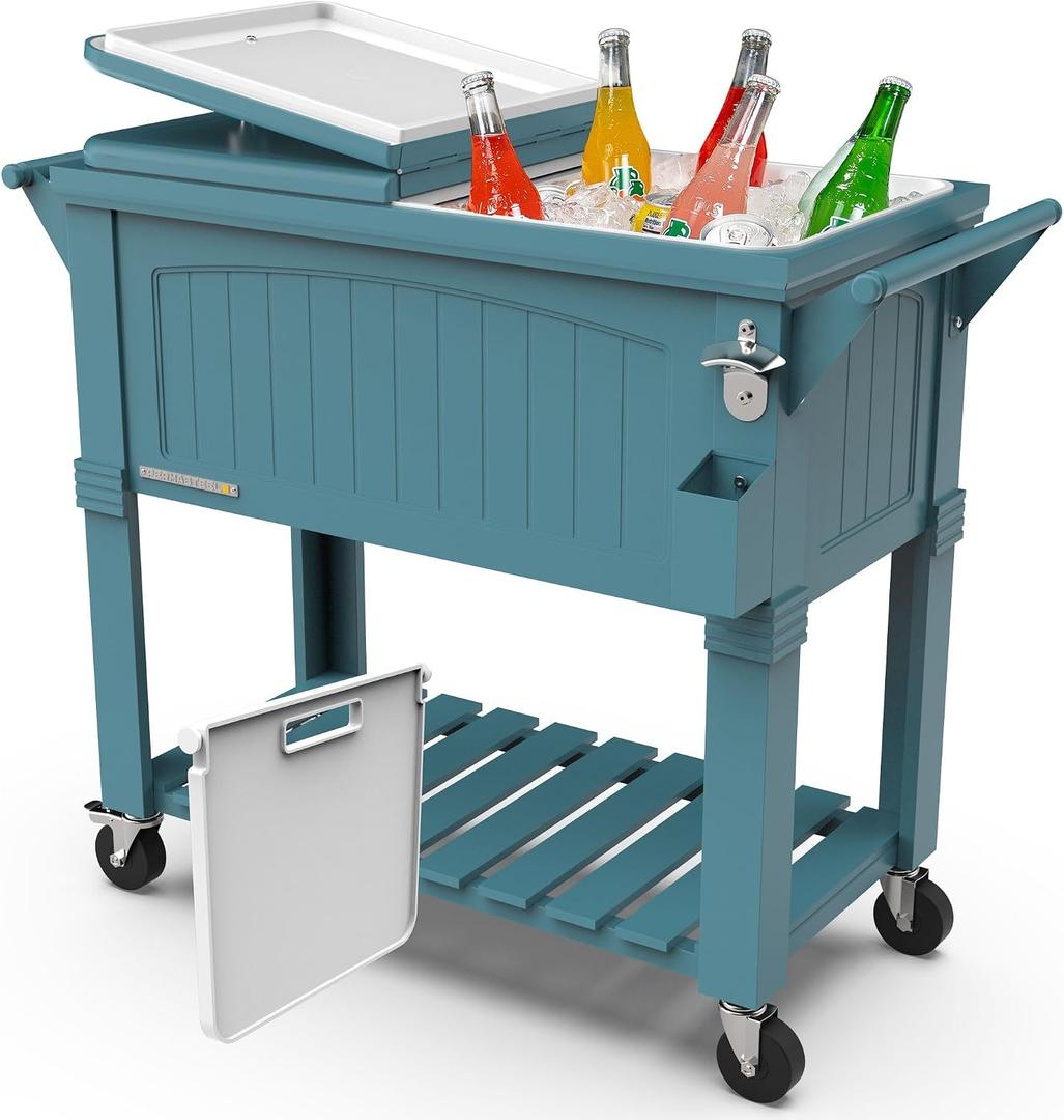 Permasteel Party Cooler with Divider, Spacious 80-Qt Capacity, Chills 36hrs, Serving Tray, Rolling Ice Chest for Indoor and Outdoor Entertainment, Matte Teal