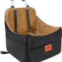 Dog Car Seats for Small/Medium Dogs, FurFrolic Memory Foam Dog Booster Seat for Small Dogs up to 35 lbs, Travel Pet Car Seat with Washable Detachable Cover, Storage Pockets, 2 Safety Belts, Black Gray