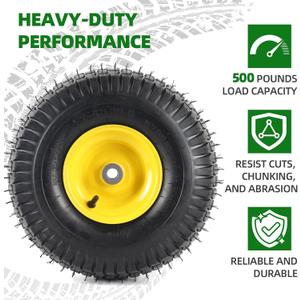 AR-PRO (2 Pack) 15 x 6.00-6" Tubeless Tire and Wheel Assembly, Replacement Riding Lawn Mower Front Tires, Compatible with John Deere Riding Mowers and Lawn Tractor, 3" Centered Hub and 3/4" Bushings