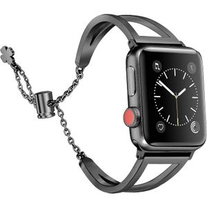 Secbolt Stainless Steel Bands Compatible with Apple Watch Band 38mm 40mm 41mm 42mm iWatch Series 10/ 9/ SE/ 8/ 7/ 6/ 5/ 4/ 3/ 2/ 1, Dressy Metal Bangle Bracelet Women, Black