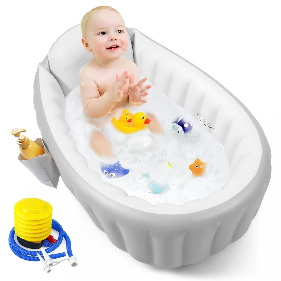PandaEar Inflatable Baby Bathtub Toddler Tub for Shower, Collapsible Portable Bathtub for Kids, Baby Bath Tub 6-12 Months, Travel Baby Bathtub, Blow Up Tub for Baby with Air Pump