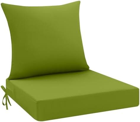 Idee-home Outdoor Cushions for Patio Furniture, Outdoor Seat Cushion, Waterproof Hampton Bay Deep Seat Replacement Couch Chair Cushions for Garden Lawn Backyard Deck, 24 x 24 Green