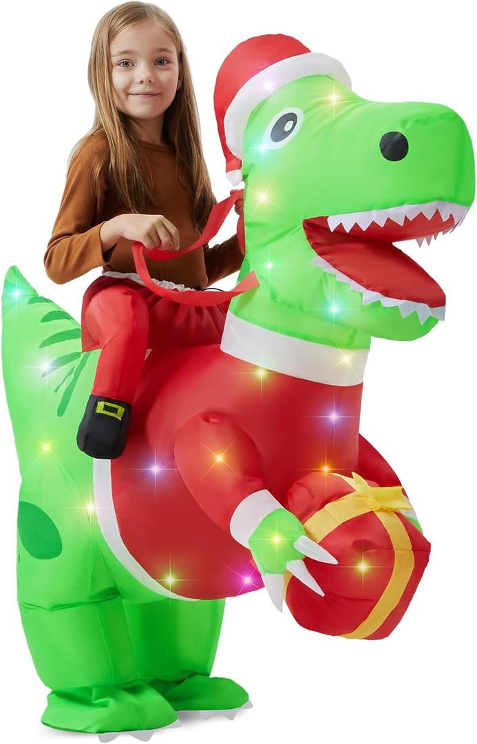 Inflatable Costume Kids Christmas Blow up Costumes with LED Light Funny Riding on Costume for Party Cosplay