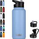 HASLE OUTFITTERS 32 oz Insulated Water Bottle Stainless Steel Double Walled Vacuum Sports Water Bottle with 2 Lids (Straw and Spout Lid) for Gym Camping HikingBlue,1)