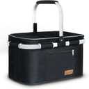 LIQING 35L Large Picnic Basket 2 Layers of Internal Pockets Leak-Proof and Insulated Folding with Internal Support for enhansed Stability, Wedding Gifts for Couple(Black)