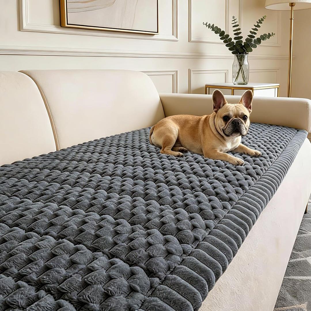 Couch Cover for Dogs Washable,Non Slip Fuzzy Durable Couch Covers for 3 Cushion Sofa Pet Friendly Sofa Cover Dog Thick Soft Slipcovers Protector Couches Mat Bed (Grey, 27.6" x 82.7"/70x210cm)