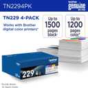 Brother Genuine TN2294PK Standard Yield 4-Pack Printer Toner Cartridges - Black, Cyan, Magenta, Yellow Toner Multipack