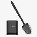 ASOBEAGE Deep Cleaner Toilet Brush: Silicone Toilet Brush with No-Slip Long Plastic Handle and Flexible Bristles, Quick Drying Holder Set for BathroomBlack
