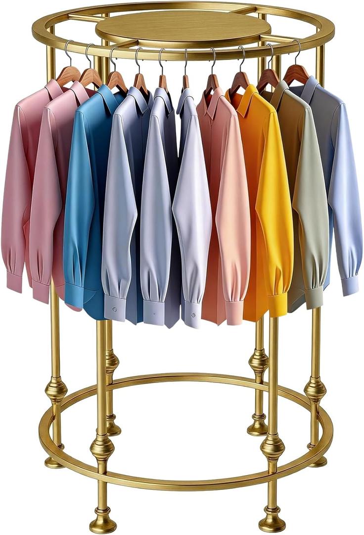 Round Garment Rack for Retail Display - Heavy Duty Metal Clothing Rack, Freestanding Clothes Hanging Rack for Boutique, Closet Storage for Dresses, Shirts & Coats, Gold