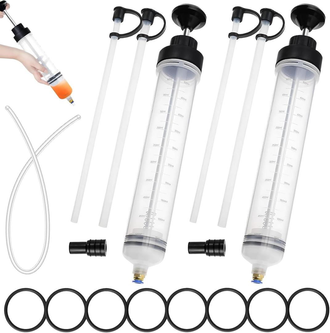 2-Pack 500CC Automotive Fluid Extractor Pump, Manual Oil Change Syringe with 50cm Rubber Hose, Manual Suction Vacuum Fuel Car Transfer for Power Steering