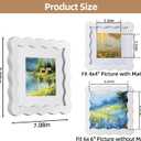 SNAPSHOT 6x6 Picture Frame with Mat for 4x4, Wooden Photo Frames with Real Glass for Wall Mount and Tabletop, Wavy Edge White, 1 Pack