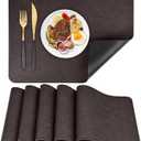 APLKER Faux Leather Placemats Set of 6 Table Mats Heat Resistant Reversible Place Mats, Waterproof Wipeable Dining Table Place mats for Home Party Outdoor, 16.9 x 11.8 inches (Choco Brown/Black)