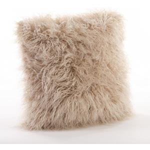 SARO LIFESTYLE Collection Mongolian Faux Fur Poly Filled Throw Pillow, 22", Oatmeal, 706.OM22S