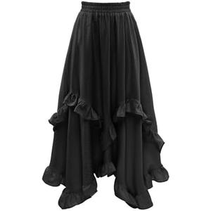 Bridesmay Women's Renaissance Festival Costume A-Line Asymmetrical Maxi Skirt with Ruffle Hem 2026 (Black, Small)