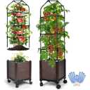 2Pack Raised Garden Bed with Tomato Planter Cage, 59" Self-Watering Tomato Planter with Trellis for Indoor Outdoor Patio Greenhouse Gardening Climbing Vegetable and Plants