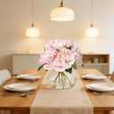 Pink Peony Bouquet in Glass Vase - 6 Piece Artificial Flower Arrangement with Faux Water for Wedding & Home Centerpieces