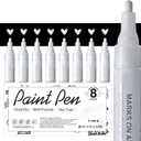 AKARUED White Acrylic Paint Markers, 8 Pack Acrylic White Paint Pen Sets for Rock Painting, Wood, Stone, Glass, Ceramic, Paper, Drawing, Art Projects, DIY Crafts, Water-Based ink, 2-3mm Medium Tip
