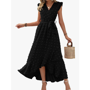 BTFBM Boho Dresses for Women 2026 Spring Fashion Cap Sleeve Swiss Dot Flowy Ruffle Beach Wedding Cocktail Maxi Dress Small