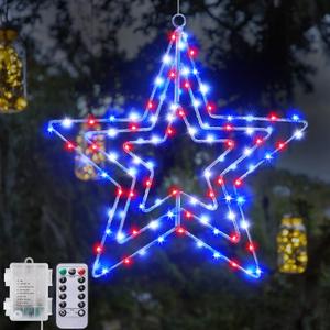 BlcTec 4th of July Decorations, 3 Layers of 14inch Red White Blue Big Stars with Rotatable Function, Durable Metal Frame Patriotic Stars Lights with Remote, 8 Modes & Timer for July 4th Decor, 1 Pack