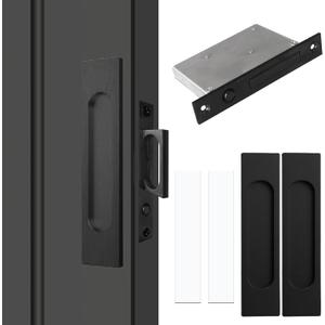 Recessed Finger Flush Pulls with Edge Pull, Sliding Barn Door Handle Hardware, for Cabinet, Pocket, Closet and Barn Door Handle Pulls (Black, 180mm(7.07in))