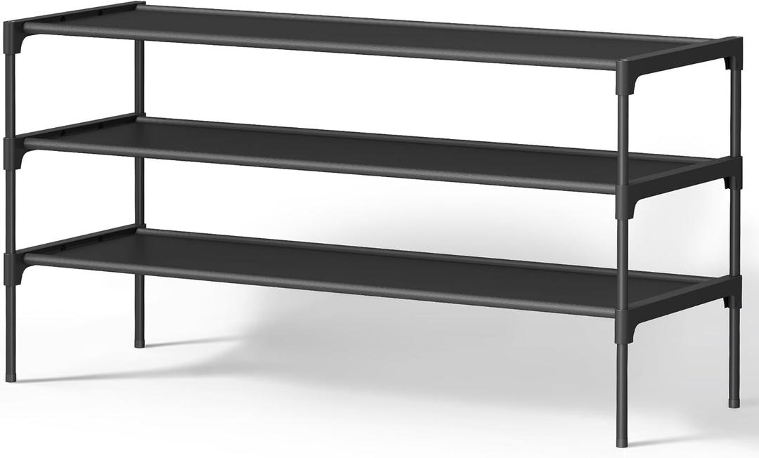 SONGMICS Shoe Rack, 3-Tier Shoe Storage Organizer, Space-Saving, 11.7 x 36.1 x 21 Inches, Entryway, Metal Frame, Non-Woven Fabric Shelves, Ink Black ULSH033BH01