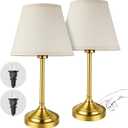 Touch Control Gold Table Lamps Set of 2, 3-Way Dimmable Bedside Lamps with LED Bulbs for Nightstands Bedroom Living Room Office