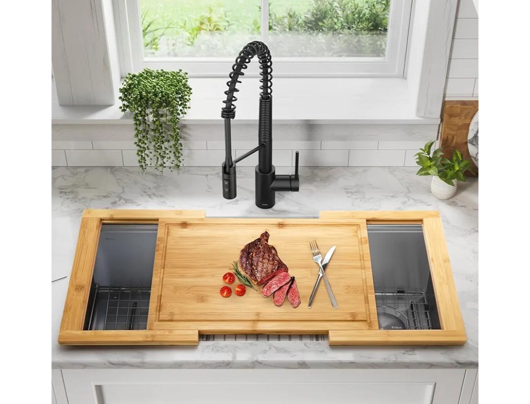 Bamboo Expandable Over The Sink Cutting Board with Juice Groove for kitchen, Wooden Kitchen Sink Cover Chooping Board for Counter Space