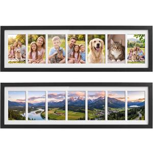 Lineshading 2 Pack 4x6 Photo Frame, 7 Opening Collage 8x30 Mat Glass