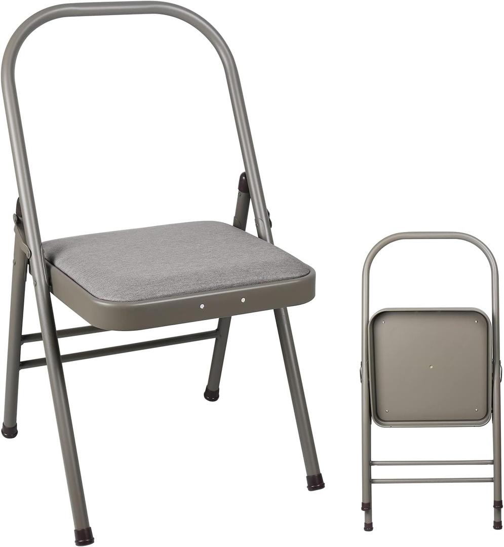 Yoga Auxiliary Chair Backless Yoga Chair Portable Folding Yoga Chair with Non-Slip Feet Covers for Flexibility and Strength Training (Grey)