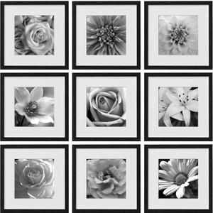eletecpro 14x14 Picture Frames Set of 9, Classic Gallery Wall Frame Set Displays 10x10 Photos with Mat or 14x14 without Mat, Photo Frames Collage Wall Decor, Black Frames for Home Decor