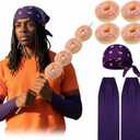 Aliceset 4 Pcs Halloween Costume Set Include Bandanas Sleeves Donut Props Wooden Stick for Adult Halloween Cosplay Party Dark Purple
