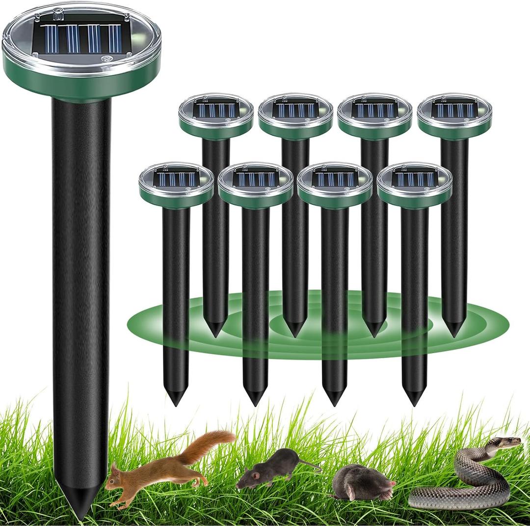 8 Pack Snake Repellent, Mole Repellent Solar Powered Ultrasonic, Gopher Repeller Sonic Mole Deterrent Spikes, Snake Gopher Vole Repellent Outdoor for Lawn Garden & Yard-Green
