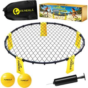 Roundnet Game Set - Outdoor Beach Volleyball Game, Quick Setup Non-Slip Ball Game with Hidden Needle Air Pump & Carry Bag for Beach Backyard Lawn, Park