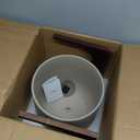 LE TAUCI 12 Inch Plant Pot with Acacia Wood Stand, Ceramic Large Planters for Indoor Plants, Indoor Pots for Plants Office Living Room, Cylinder Planter with Drainage Hole and Plug, Neutral Gray