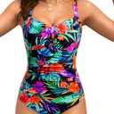 Tempt Me Women Ruched Slimming One Piece Swimsuits Tummy Control Vintage Bathing Suits, Large