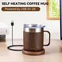 Gifts for Women Men, HottKiiper Heated Coffee Mug Up to 149F, Ideal Gifts for Christmas, Birthday, Mother's Day, Father's Day or Any Occasion (Wood,12oz)
