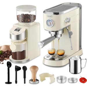 Gevi Espresso Machine 20 Bar with Grinder, Professional Espresso Maker with 35 Precise Grind Settings Burr Coffee Grinders Combos, Super-Automatic Espresso Machines, Gift for Coffee Lover (Ivory Beige)