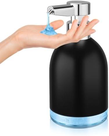 Automatic Soap Dispenser Liquid Touchless: 11oz Plastic - 5 Level Adjustable Black Rechargeable Electric Auto Smart Soap Dispenser - Bathroom Kitchen Hand Dish Lotion