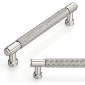 10 Pack Brushed Satin Nickel Knurled Cabinet Pulls 5 Inch(128mm) Kitchen Cabinet Handles Cabinet Hardware for Drawer Pulls (5" Hole Center)