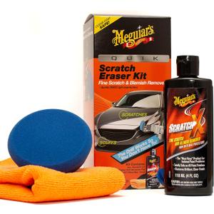 Meguiar's Quik Scratch Eraser Kit, Car Scratch Remover for Repairing Surface Blemishes, Car Care Kit with ScratchX, Drill-Mounted Pad, and Microfiber Towel, 4 Count