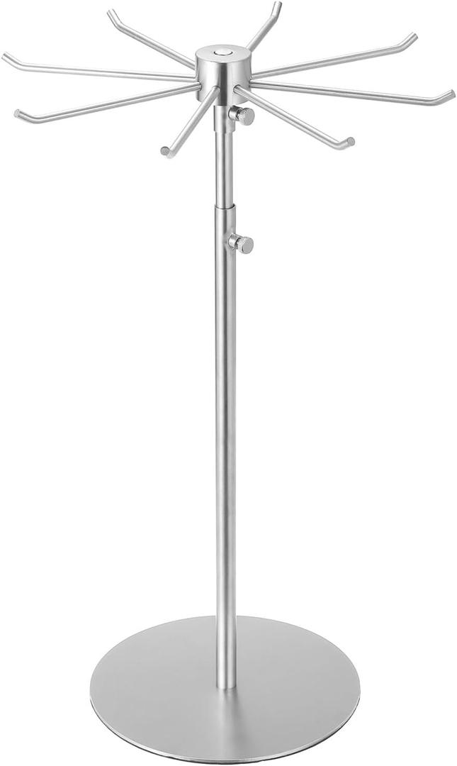 uxcell Keychain Display Stand, 1Pcs - Metal 1-layer Rotating Jewelry Display Stand with 8 Hook, Adjustable Display Rack for Necklace Craft Shows (Silver)